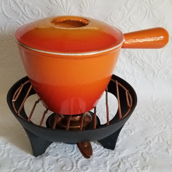 Le Creuset Fondue Pot Enamel Cast Iron With Base Vintage - Picture 1 of 10